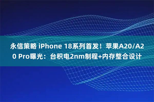 永信策略 iPhone 18系列首发！苹果A20/A20 Pro曝光：台积电2nm制程+内存整合设计