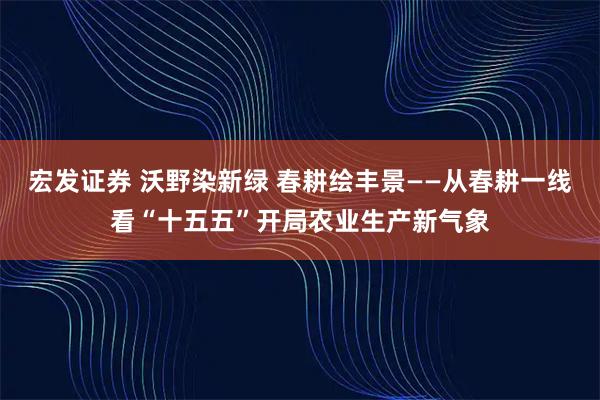 宏发证券 沃野染新绿 春耕绘丰景——从春耕一线看“十五五”开局农业生产新气象